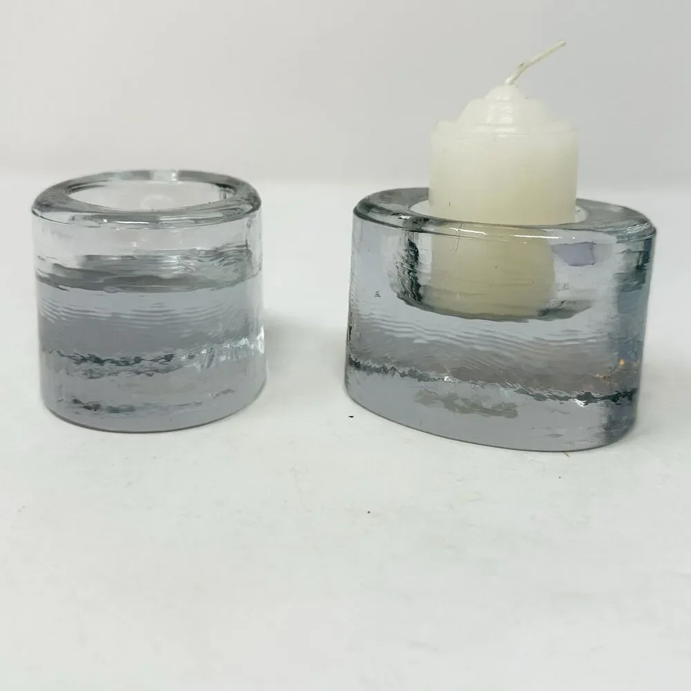 Vintage Crate & Barrel Ice Block Tealight Holders Textured Oval Glass - Thailand